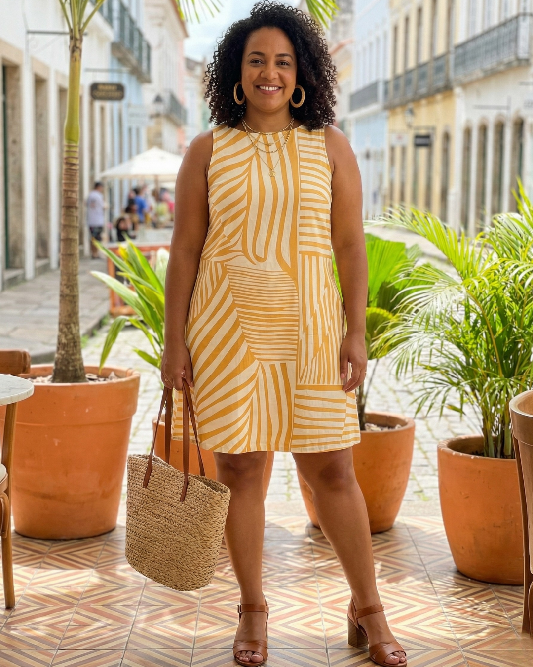 Vestido Amanda com Bolsos Listras Laranja