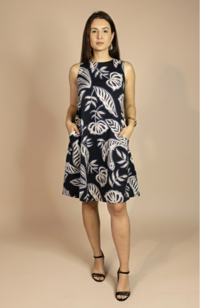 Vestido Amanda com Bolsos Floral Azul