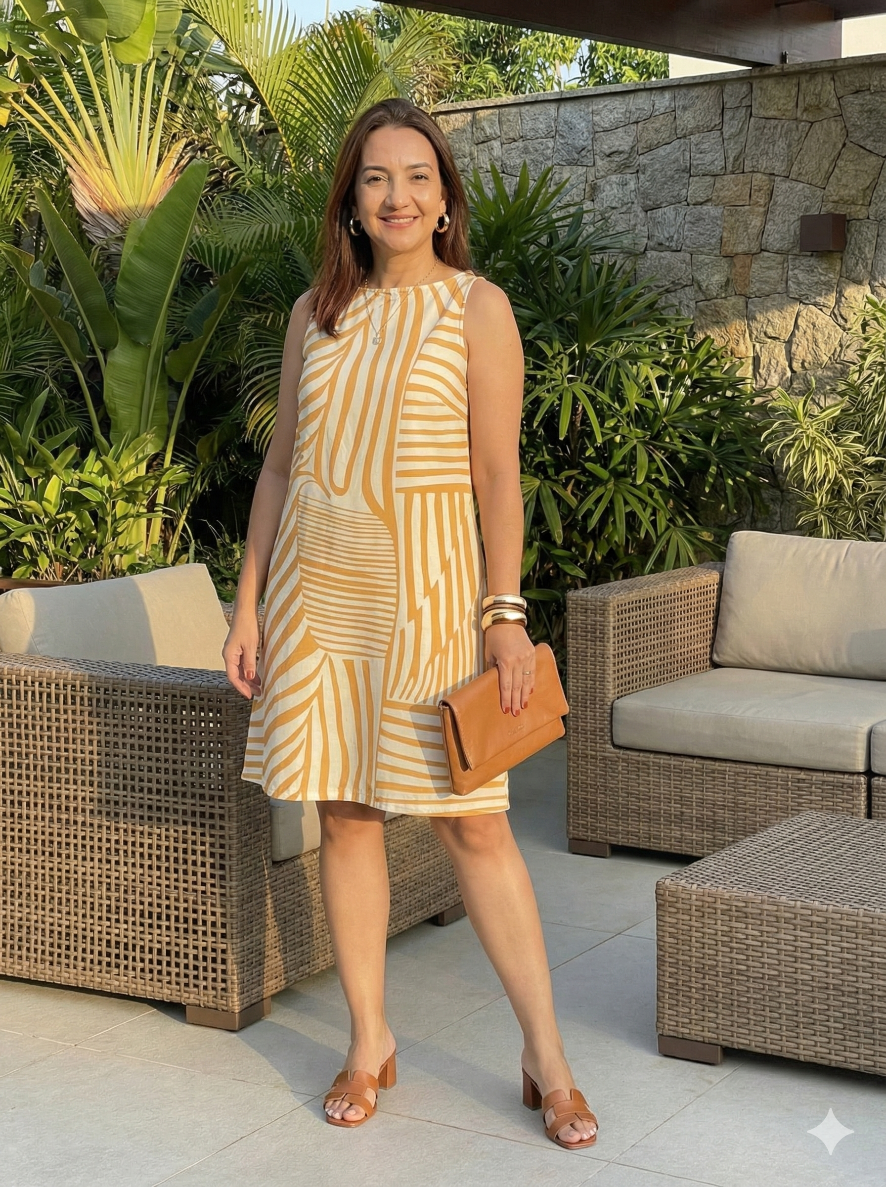 Vestido Amanda com Bolsos Listras Laranja
